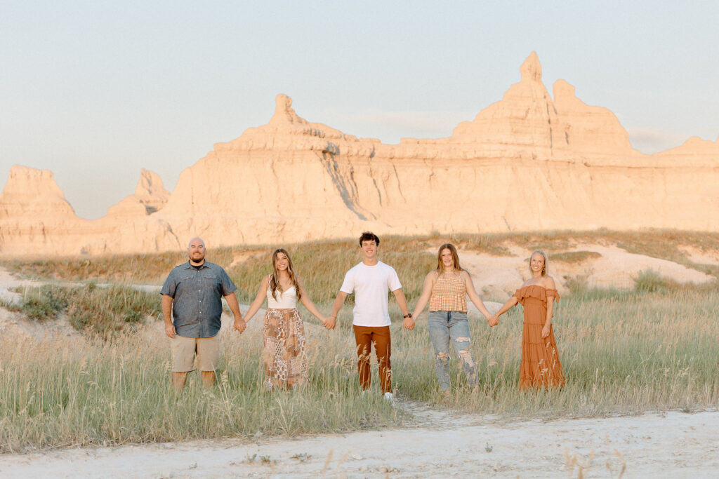 Family photos in Badlands National Park at sunsent